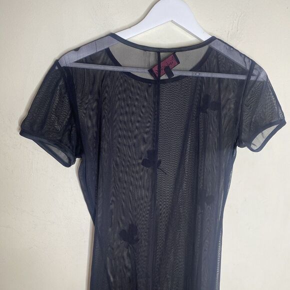 Pinky & Me Black Mesh Mini Dress 90s Y2k Sheer Beaded Size 4 - Picture 9 of 10